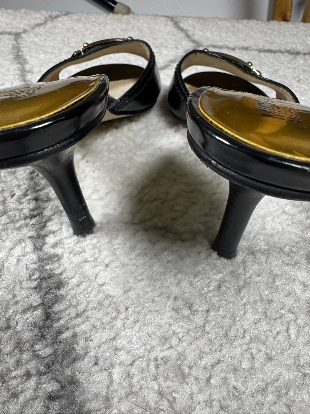 Michael Kors Black Patent Mules with Gold Plate - Picture 4 of 5